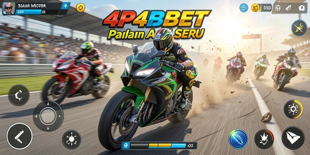 Tampilan gameplay menegangkan dari 4P4PBET saat balapan motor.