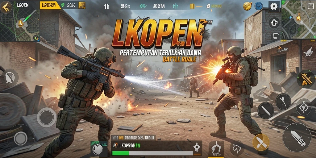 Tampilan gameplay LKOPEN yang seru dalam pertempuran Battle Royale.