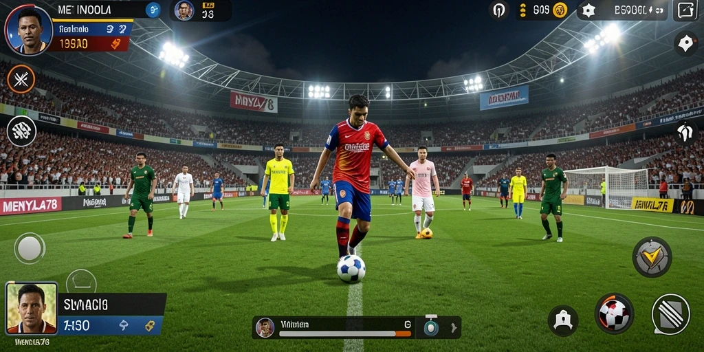 Screenshot gameplay MENYALA78 dengan aksi seru di lapangan sepak bola.